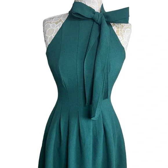 Vince Canuto Women’s Crepe Fit&Flare Bow Neck Minidress Green size 4 - Picture 3 of 7